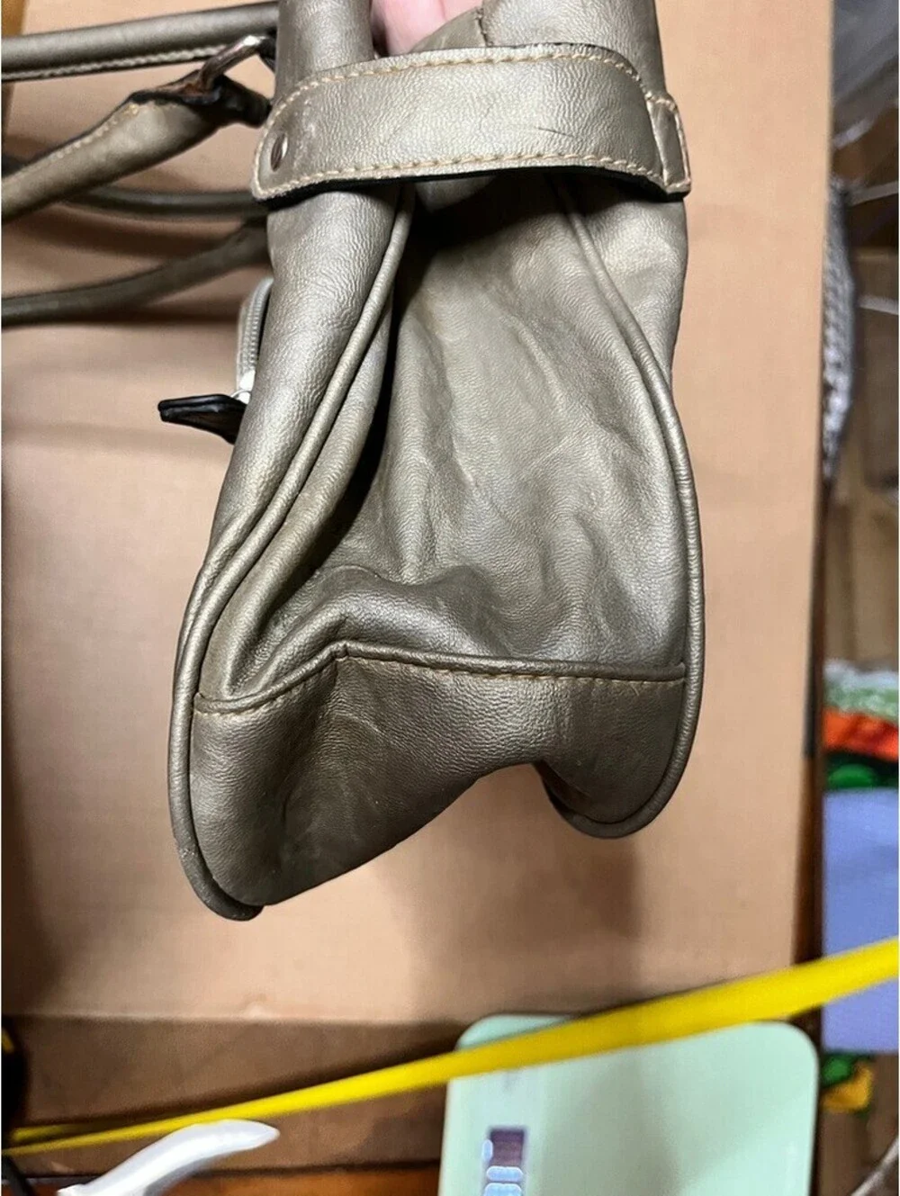 Vintage Chic Metallic Pewter Hobo Shoulder Bag Multi-Pocket Purse